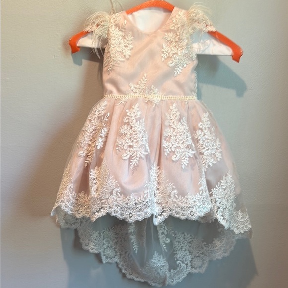 12 Months Sequin and Lace Pink Dress with Floral Embroidery Train Pearl Belt - Picture 3 of 16